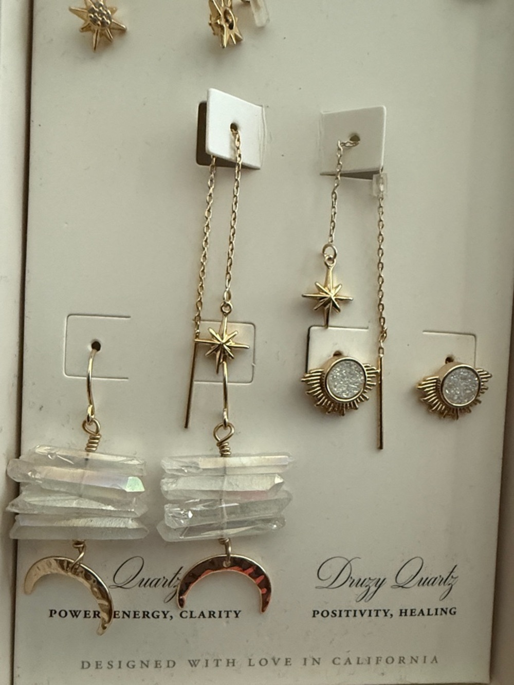 NIB Luna Norte Goldtone Star and Quartz Earring Set of 5 pair - Picture 5 of 8